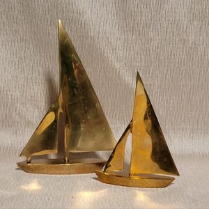Set of Two Vintage Brass Sail Boat Nautical Figurines